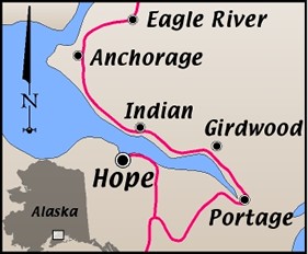   Karte Hope, AK